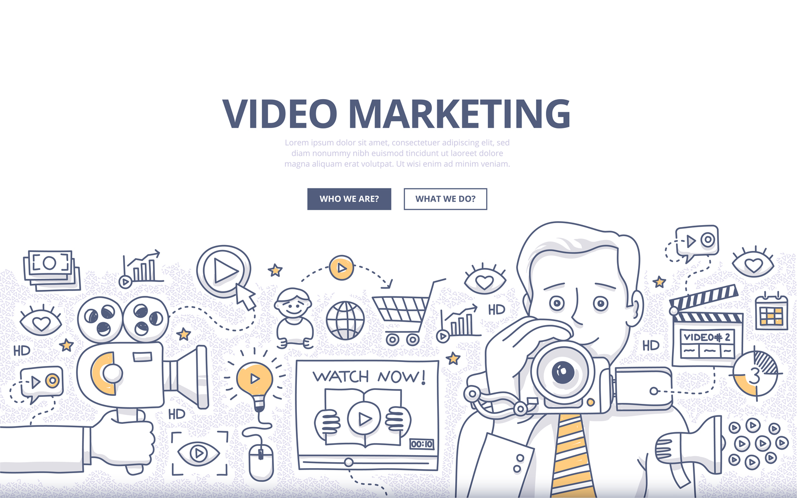 Download Vector "Video Marketing Doodle Concept - Vector Image" / Video Marketing Doodle Concept - Vector Image - Vector на тему графика web,vector,advertising,business,technology,e-commerce,campaign,service,online,presentation,money,communication,doodle,strategy,concept,internet,marketing,content,product,overview