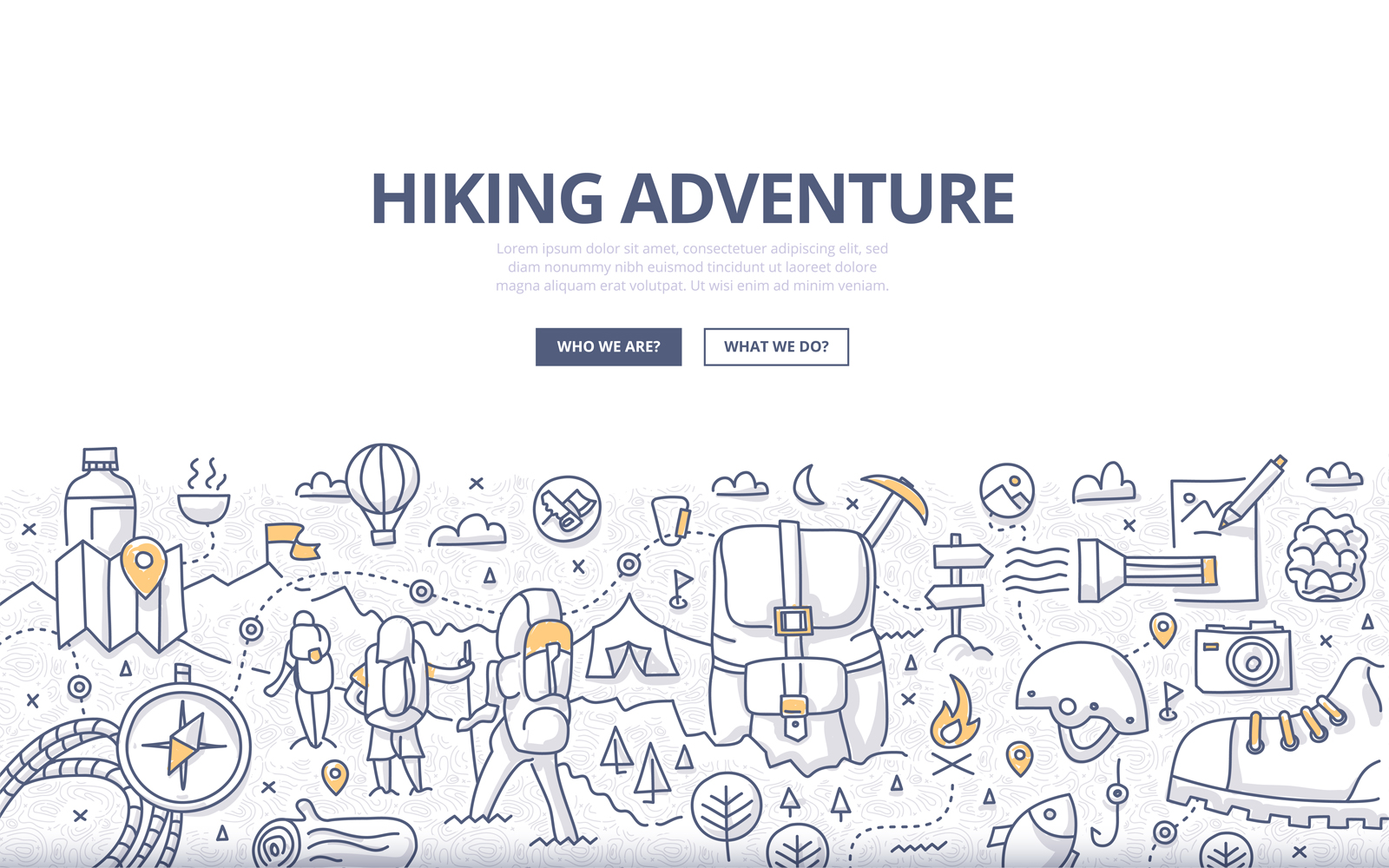 Download Vector "Hiking Adventure Doodle Concept - Vector Image" / Hiking Adventure Doodle Concept - Vector Image - Vector на тему графика vector,travel,activity,lifestyle,mountain,outdoor,equipment,adventure,route,backpack,doodle,explore,compass,hike,concept,hiker,active,climbing,trekking,traveler