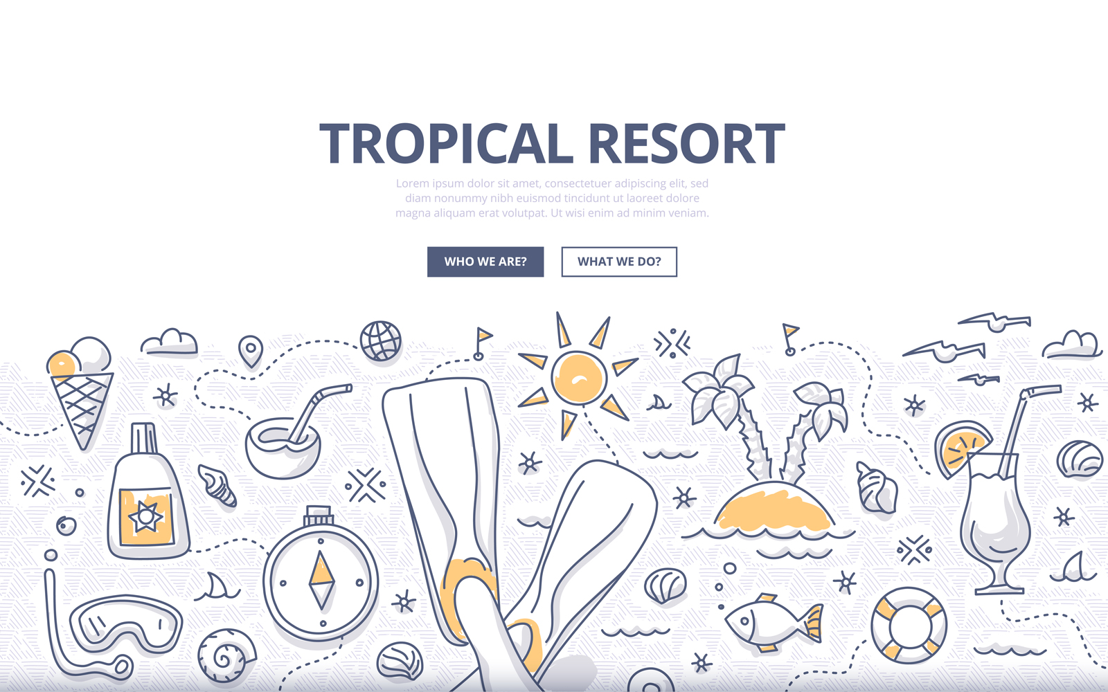 Download Vector "Tropical Resort Doodle Concept - Vector Image" / Tropical Resort Doodle Concept - Vector Image - Vector на тему графика summer,vector,beach,tropical,island,sun,palm,travel,resort,lifestyle,tourism,vacation,outdoor,sea,ocean,doodle,relax,exotic,seashore,tranquil