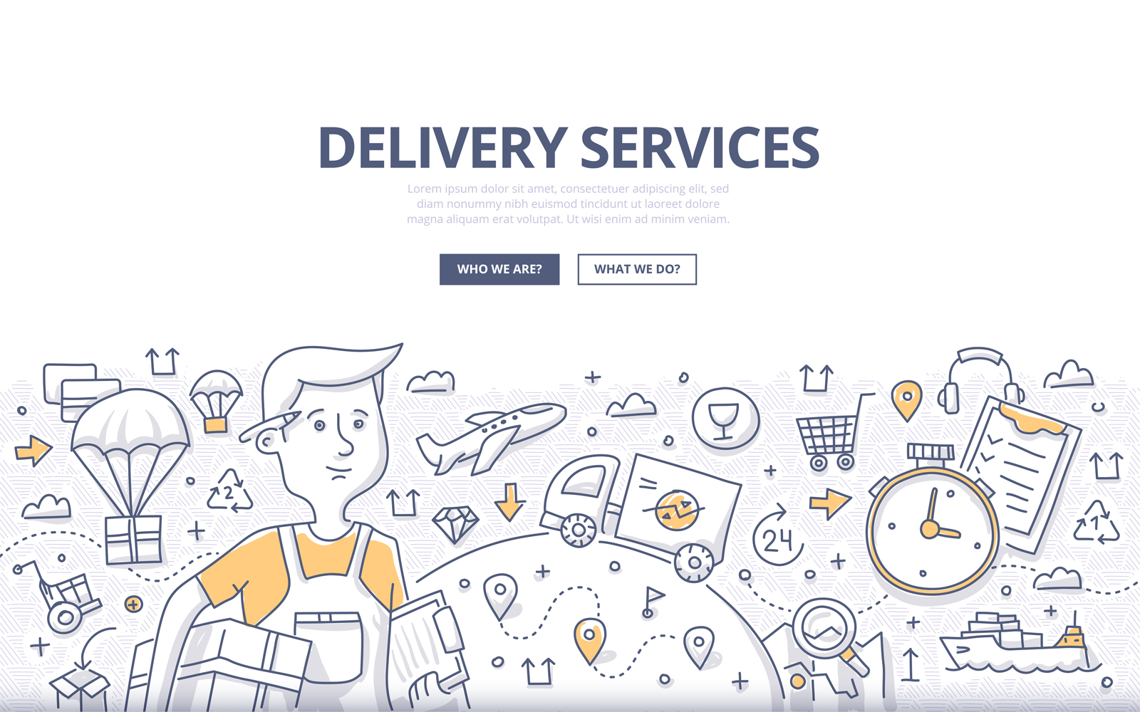 Download Vector "Delivery Doodle Concept - Vector Image" / Delivery Doodle Concept - Vector Image - Vector на тему графика vector,business,service,mail,delivery,truck,shipping,cardboard,post,doodle,transport,ship,logistic,worker,cargo,freight,distribution,parcel,courier,mover
