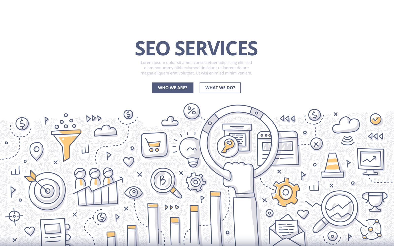 Download Vector "SEO Services Doodle Concept - Vector Image" / SEO Services Doodle Concept - Vector Image - Vector на тему графика vector,business,technology,marketing,seo,e-commerce,tech,digital marketing,optimization,online,conversion,data,sales,keyword,growth,doodle,ranking,abstract concept,leads,traffic