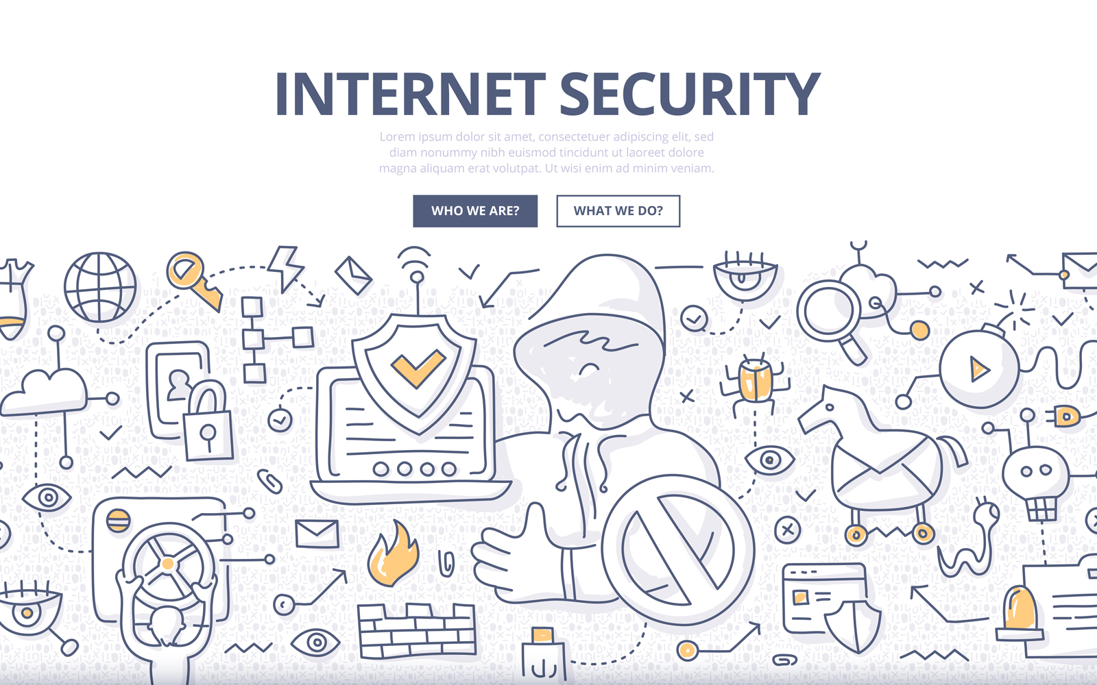 Download Vector "Internet Security Doodle Concept - Vector Image" / Internet Security Doodle Concept - Vector Image - Vector на тему графика cloud,computer,online,data,secure,protection,security,virus,cyber,doodle,bug,internet,safety,cloud computing,firewall,password,privacy,fraud,hacker,malware