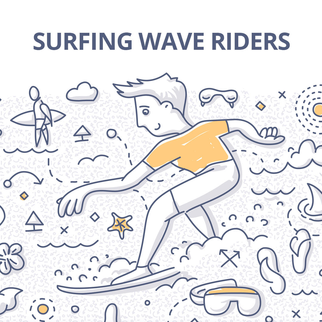 Download Vector "Surfing Wave Riders Doodle Concept - Vector Image" / Surfing Wave Riders Doodle Concept - Vector Image - Vector на тему графика fun,summer,vector,beach,tropical,abstract,travel,lifestyle,illustration,outdoor,spray,ocean,splash,wave,surfing,adventure,extreme,doodle,surf,hawaii,surfer,athlete,concept,active,recreation,r
