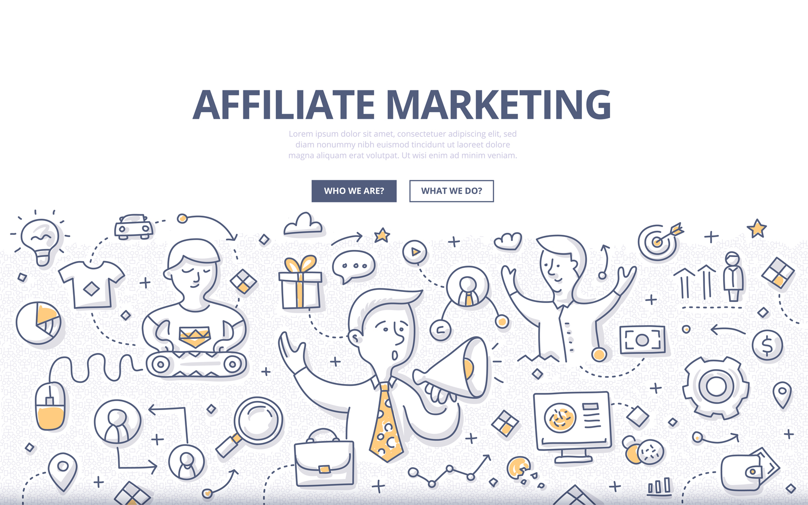 Download Vector "Affiliate Marketing Doodle Concept - Vector Image" / Affiliate Marketing Doodle Concept - Vector Image - Vector на тему графика advertising,sale,promotion,business,marketing,social media,e-commerce,affiliate,product,optimization,communication,doodle,strategy,concept,consumer,partnership,referral,advertiser,commission,