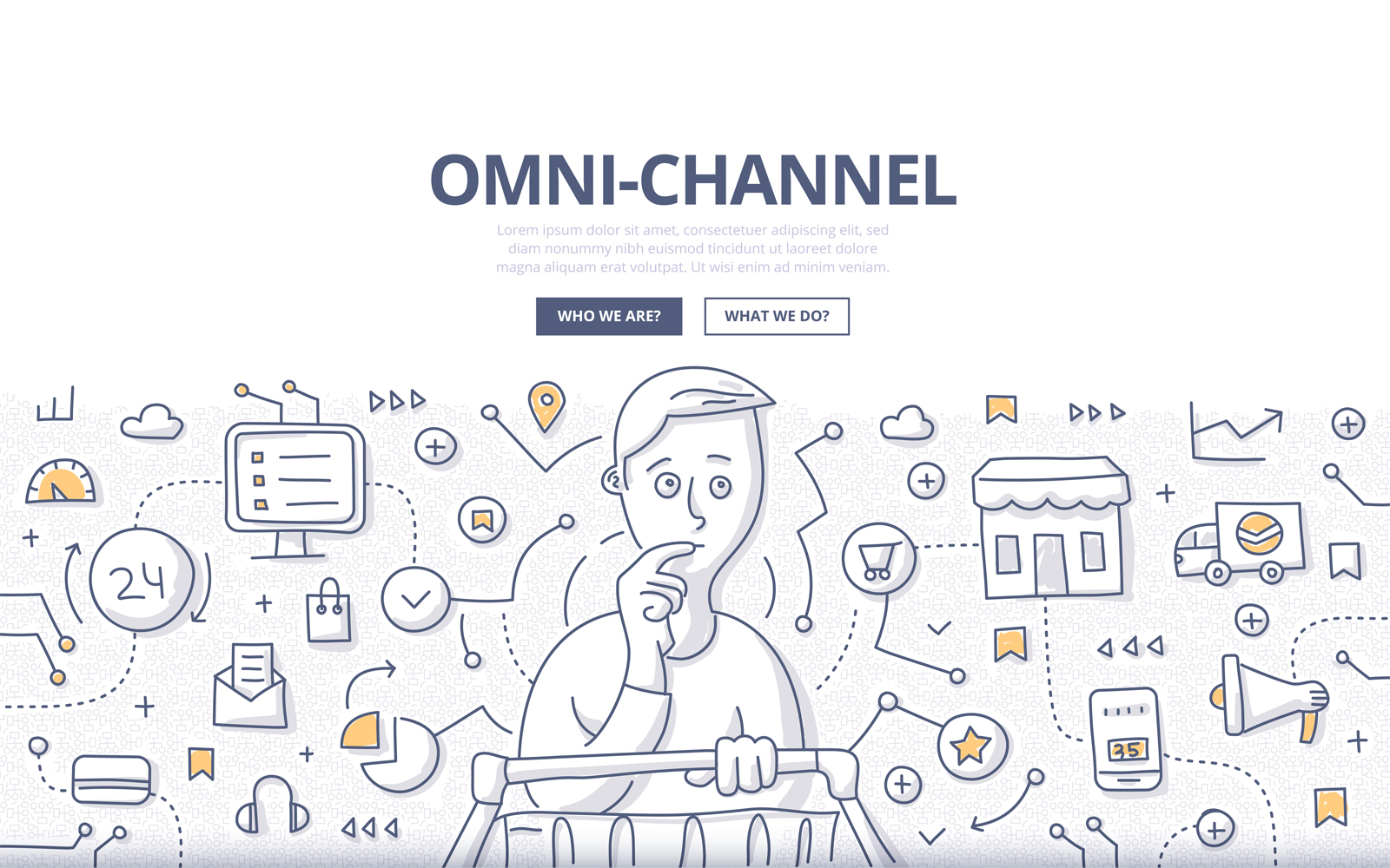 Download Vector "Omni-Channel Doodle Concept - Vector Image" / Omni-Channel Doodle Concept - Vector Image - Vector на тему графика retail,vector,promotion,business,marketing,e-commerce,shopping,optimization,customer,channel,doodle,concept,choice,consumer,experience,interaction,customer experience,cross-channel,omni-chann