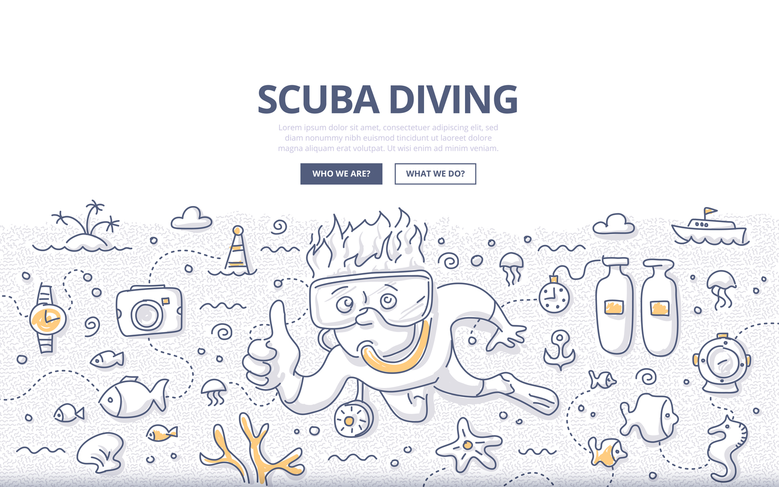 Download Vector "Scuba Diving Doodle Concept - Vector Image" / Scuba Diving Doodle Concept - Vector Image - Vector на тему графика vector,sport,sea,equipment,ocean,underwater,adventure,doodle,marine,mask,fish,diving,starfish,dive,diver,scuba,wetsuit,goggles,oxygen,snorkeling