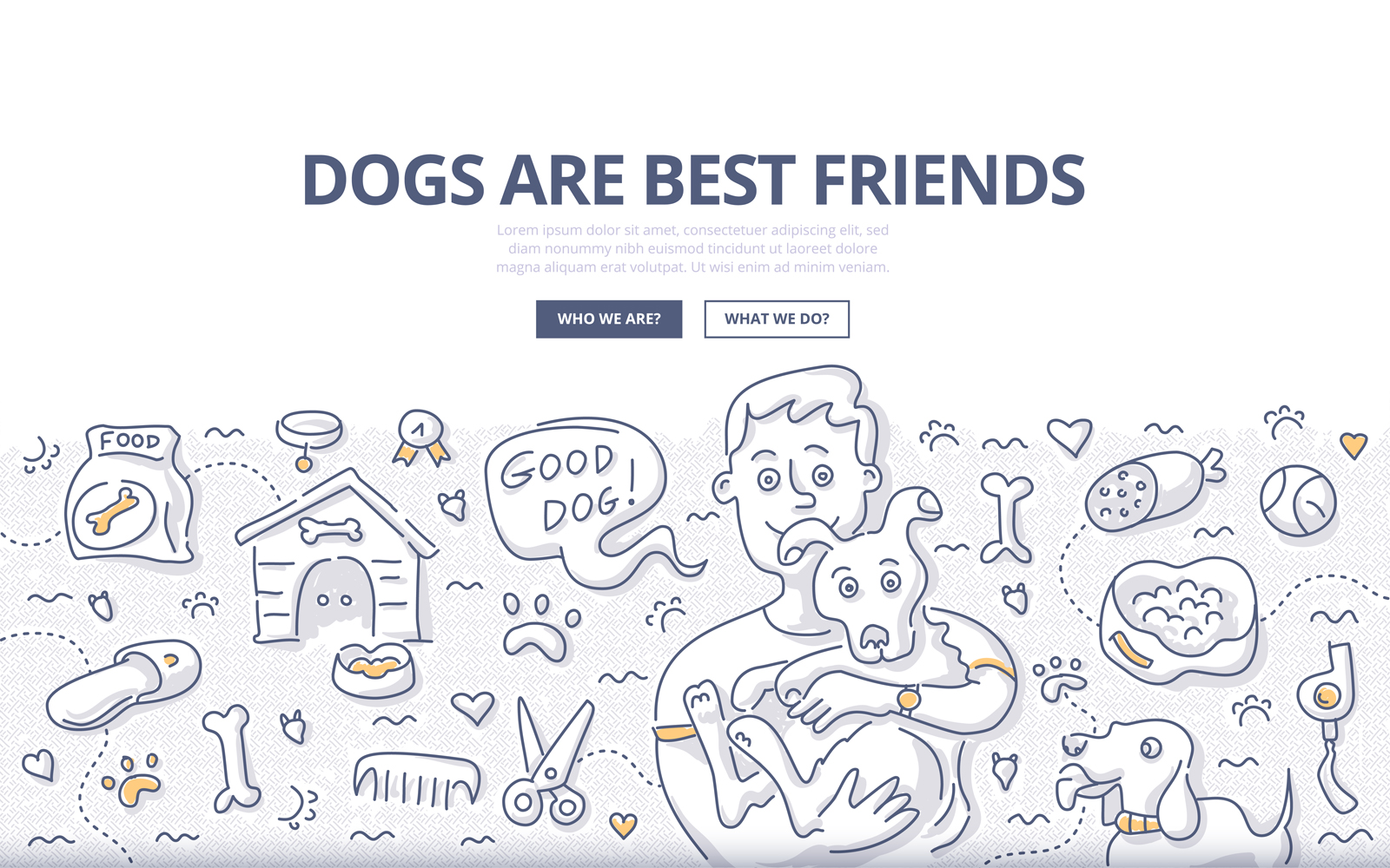 Download Vector "Dogs Care Doodle Concept - Vector Image" / Dogs Care Doodle Concept - Vector Image - Vector на тему графика food,vector,nutrition,doodle,dog,bone,puppy,paw,accessory,breed,domestic,buckle,collar,doghouse,grooming,hairbrush,leash,pet care,pet owner,whistle