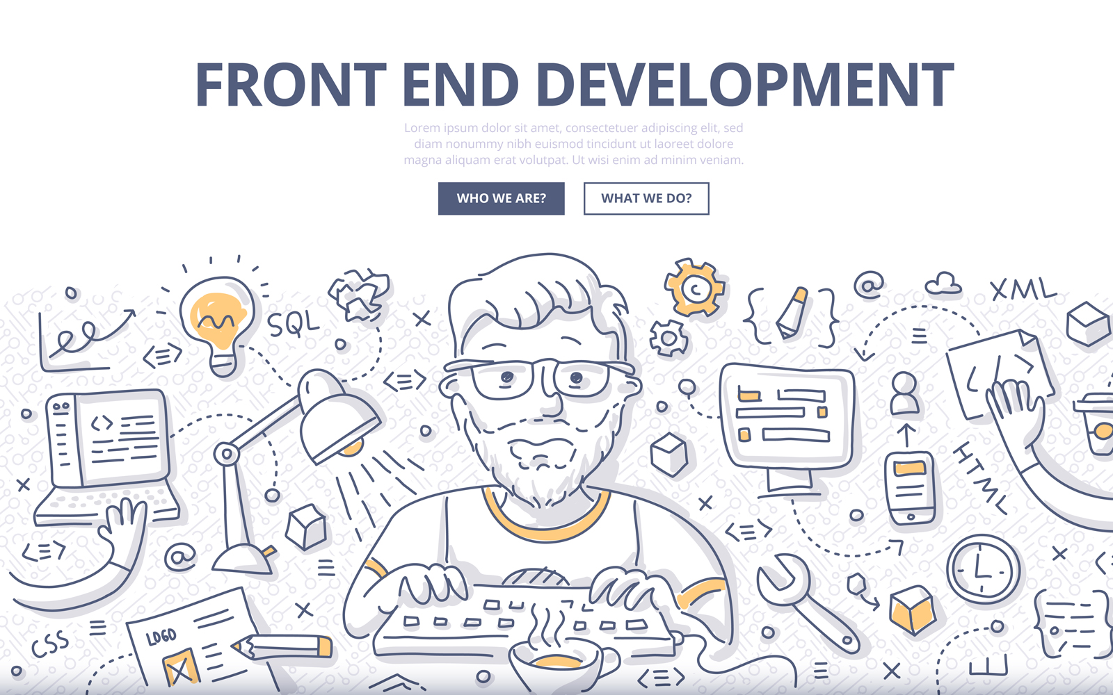 Download Vector "Front End Development Doodle Concept - Vector Image" / Front End Development Doodle Concept - Vector Image - Vector на тему графика web,vector,technology,software,digital,computer,application,developer,code,data,production,programmer,development,doodle,coding,concept,internet,user interface,programming,front-end