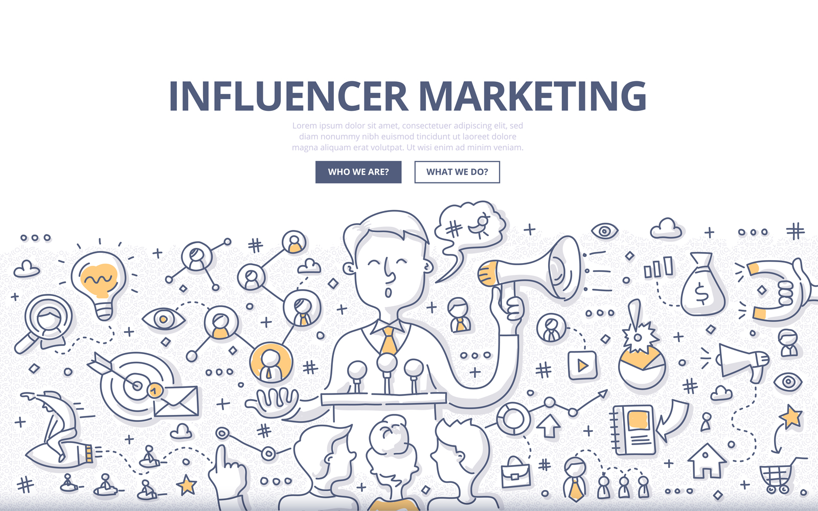 Download Vector "Influencer Marketing Doodle Concept - Vector Image" / Influencer Marketing Doodle Concept - Vector Image - Vector на тему графика vector,advertising,business,marketing,social media,campaign,community,network,influencer,inspire,communication,doodle,authority,concept,announcement,share,follower,influence,spread,audience