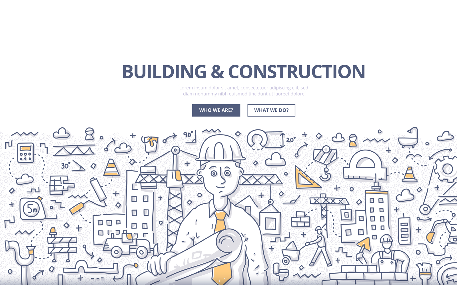 Download Vector "Building and Construction Doodle Concept - Vector Image" / Building and Construction Doodle Concept - Vector Image - Vector на тему графика business,architecture,construction,industry,house,contractor,project,engineer,development,doodle,helmet,crane,excavator,machinery,worker,floor plan,residential,building site,built,equipment