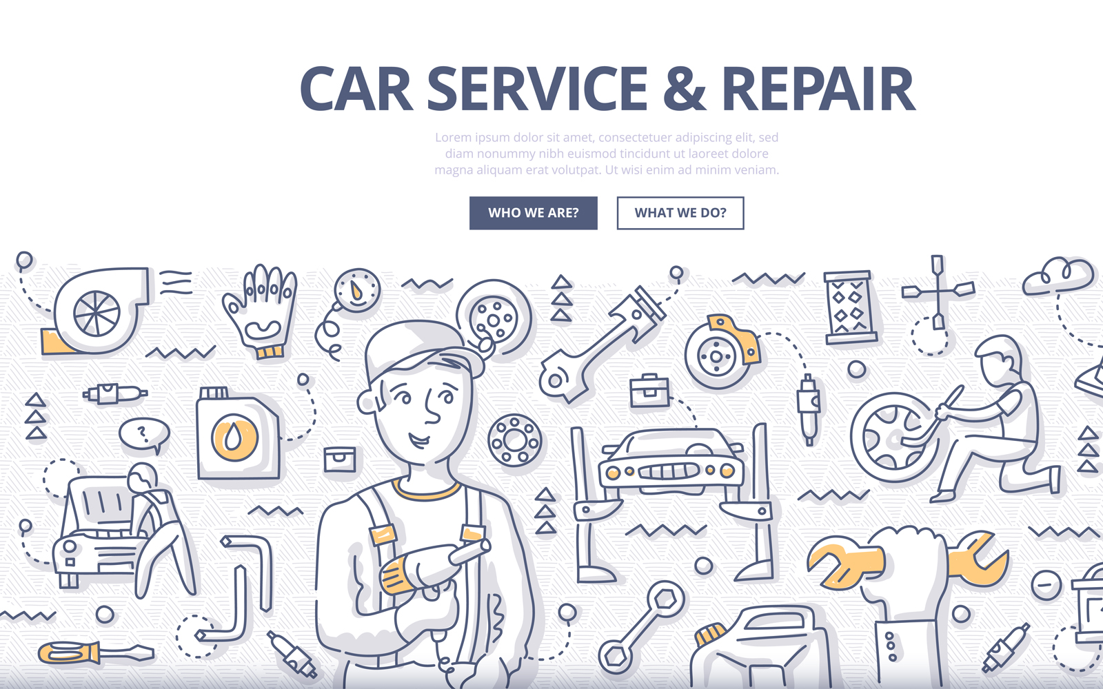 Download Vector "Car Service and Repair Doodle Concept - Vector Image" / Car Service and Repair Doodle Concept - Vector Image - Vector на тему графика workshop,fix,motor,service,auto,wheel,gear,doodle,car,mechanic,concept,engine,repair,tire,diagnostics,maintenance,vehicle,station,spare part,tuning