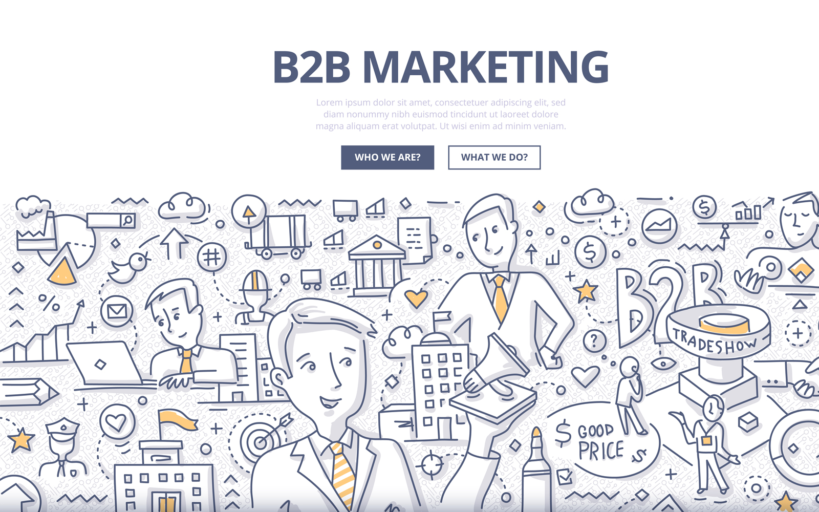 Download Vector "B2B Marketing Doodle Concept - Vector Image" / B2B Marketing Doodle Concept - Vector Image - Vector на тему графика company,corporate,business,marketing,social media,manager,product,advert,communication,doodle,entrepreneur,businessman,profit,partner,purchase,supplies,buying,b2b,relashionship,trade show