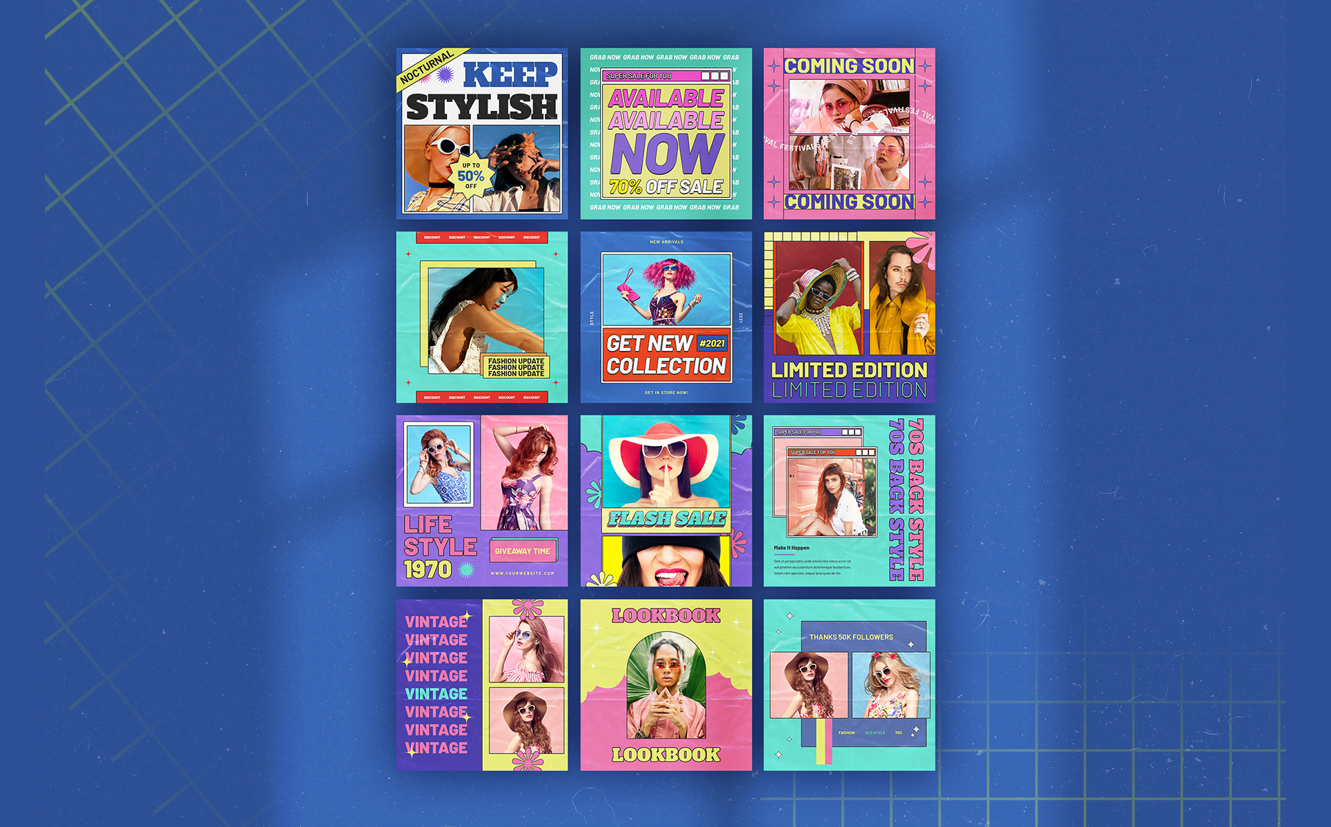 Download Шаблон для соцсетей "Vintagies Social Media Template" / Vintagies Social Media Template - Шаблон для соцсетей на тему графика fashion,fashion template,hypebeast,hypebeast template,instagram stories,instagram story,instastory,media,memphis style,memphis vibes,modern,neo instagram,nineties,nineties template,pack,pop,r