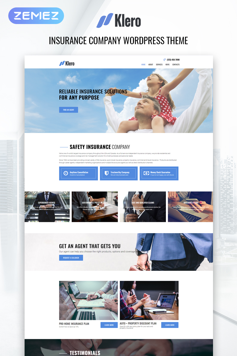 Klero - Insurance Services Multipurpose Classic Elementor WordPress Theme Klero - Insurance Services WordPress Theme