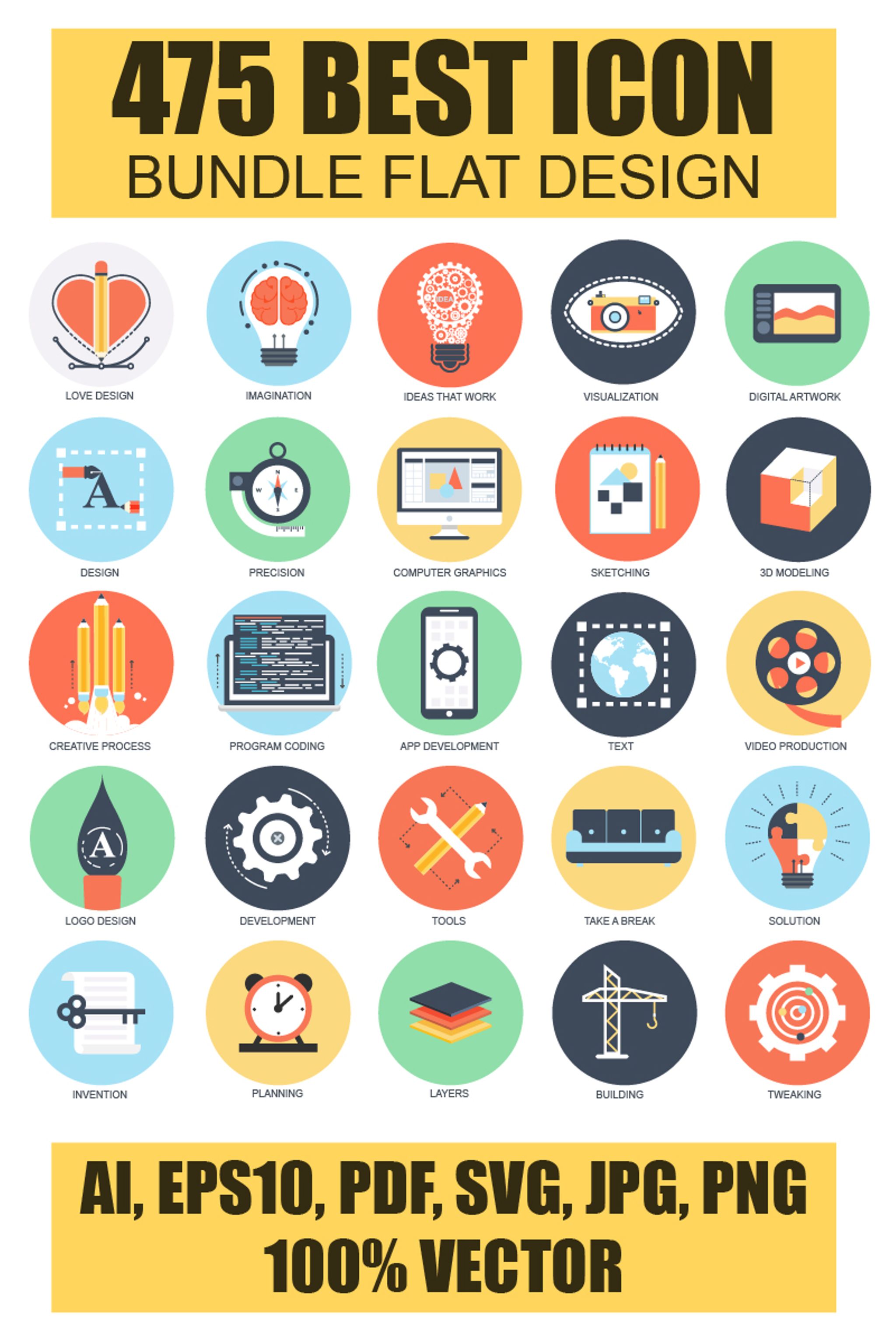 Flat Bundle: 475 Stylish Icons Iconset Template 