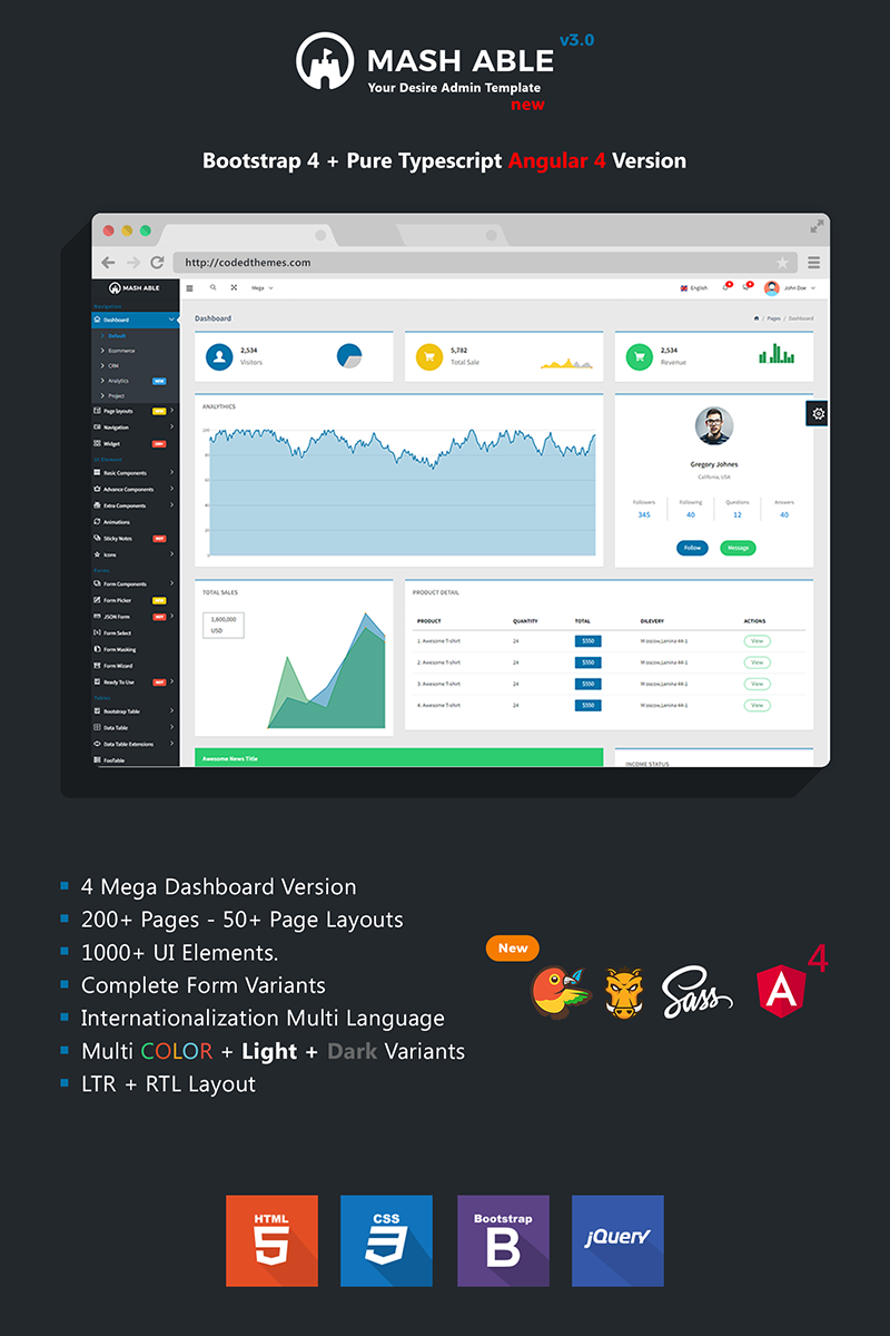 Mash Able Bootstrap 4 Admin Template 