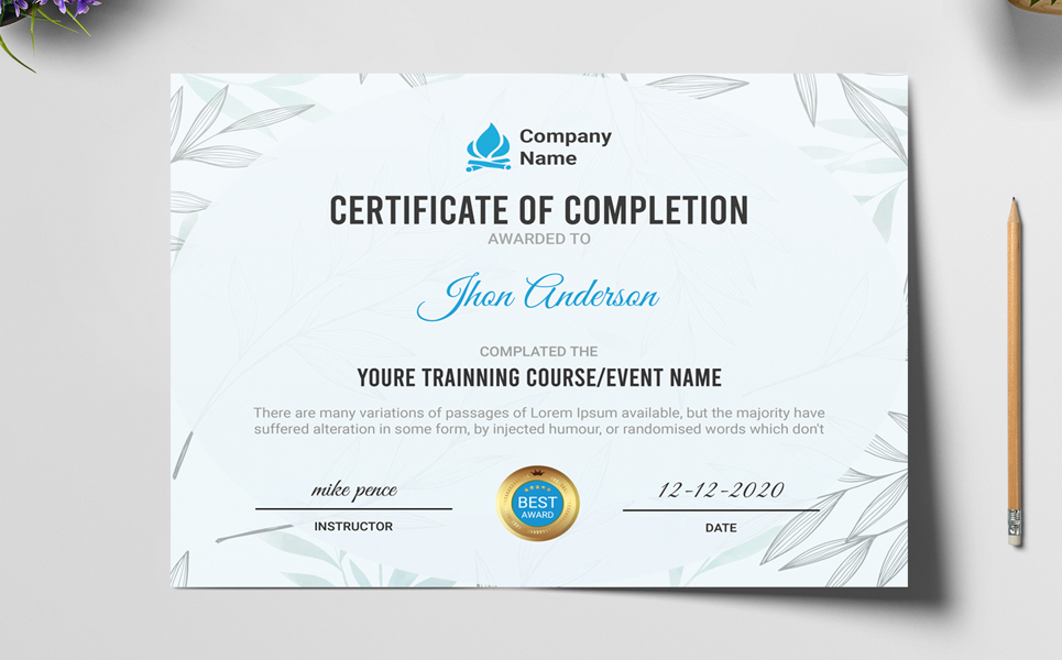 Flexible Professional Completion Certificate Template