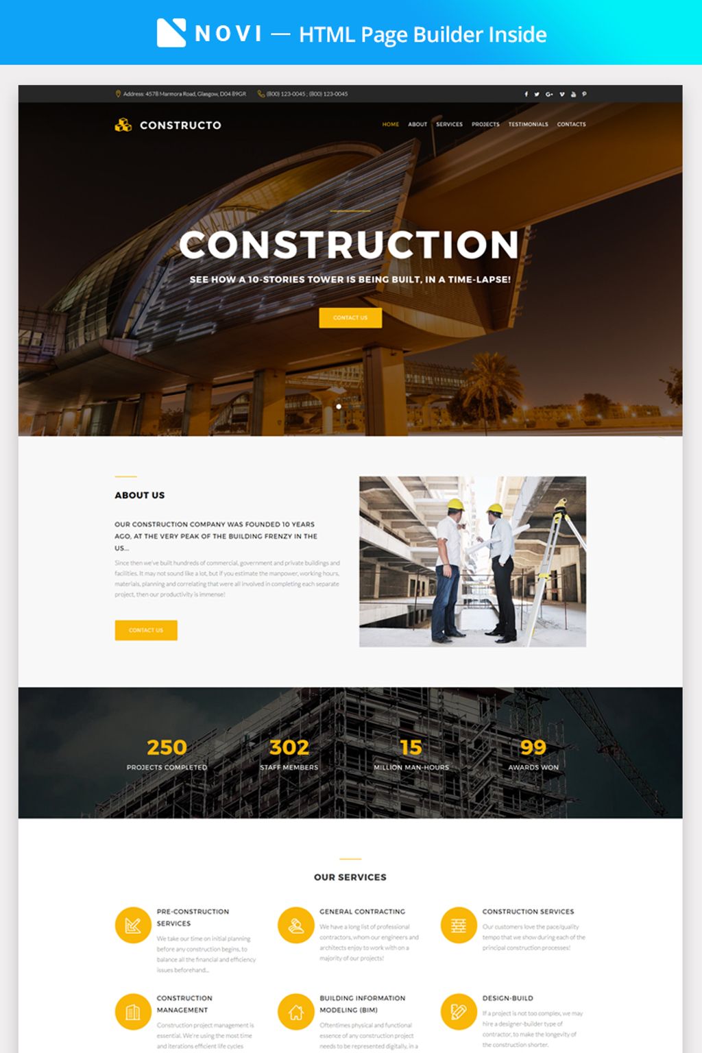 Constructo - Construction Company with Novi Builder Landing Page Template