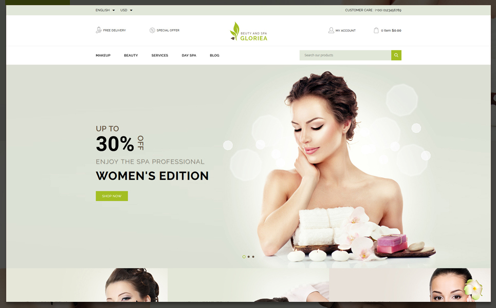 Gloriea Spa and Beauty PrestaShop Theme