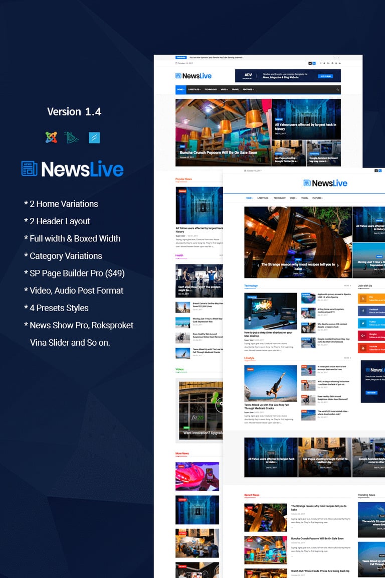   Newslive - Responsive News Magazine Joomla Template