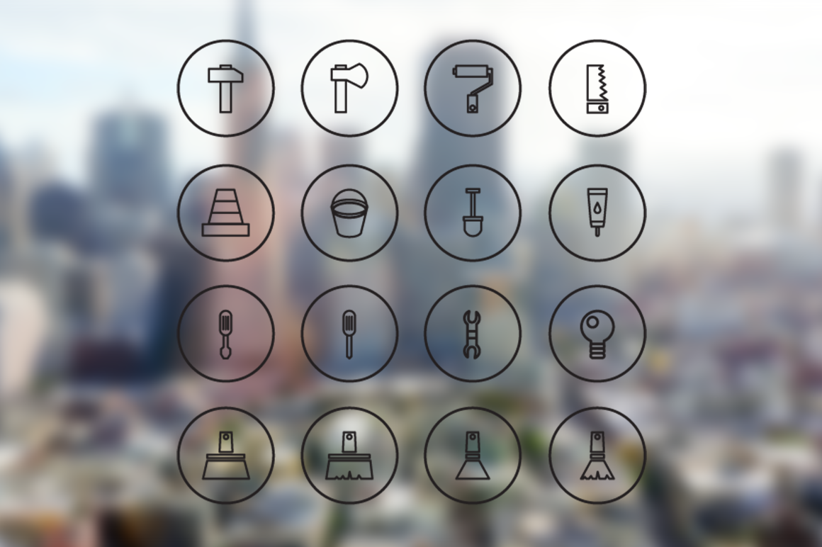 Download Фирменный стиль "16 Building Icons - Corporate Identity Template" / 16 Building Icons - Corporate Identity Template - Фирменный стиль на тему графика construction,industry,work,industrial,tool,instrument,equipment,build,builder,carpenter,carpentry,repair,hammer,spatula,bucket,wrench,hatchet,gum,turn-screw,spanner
