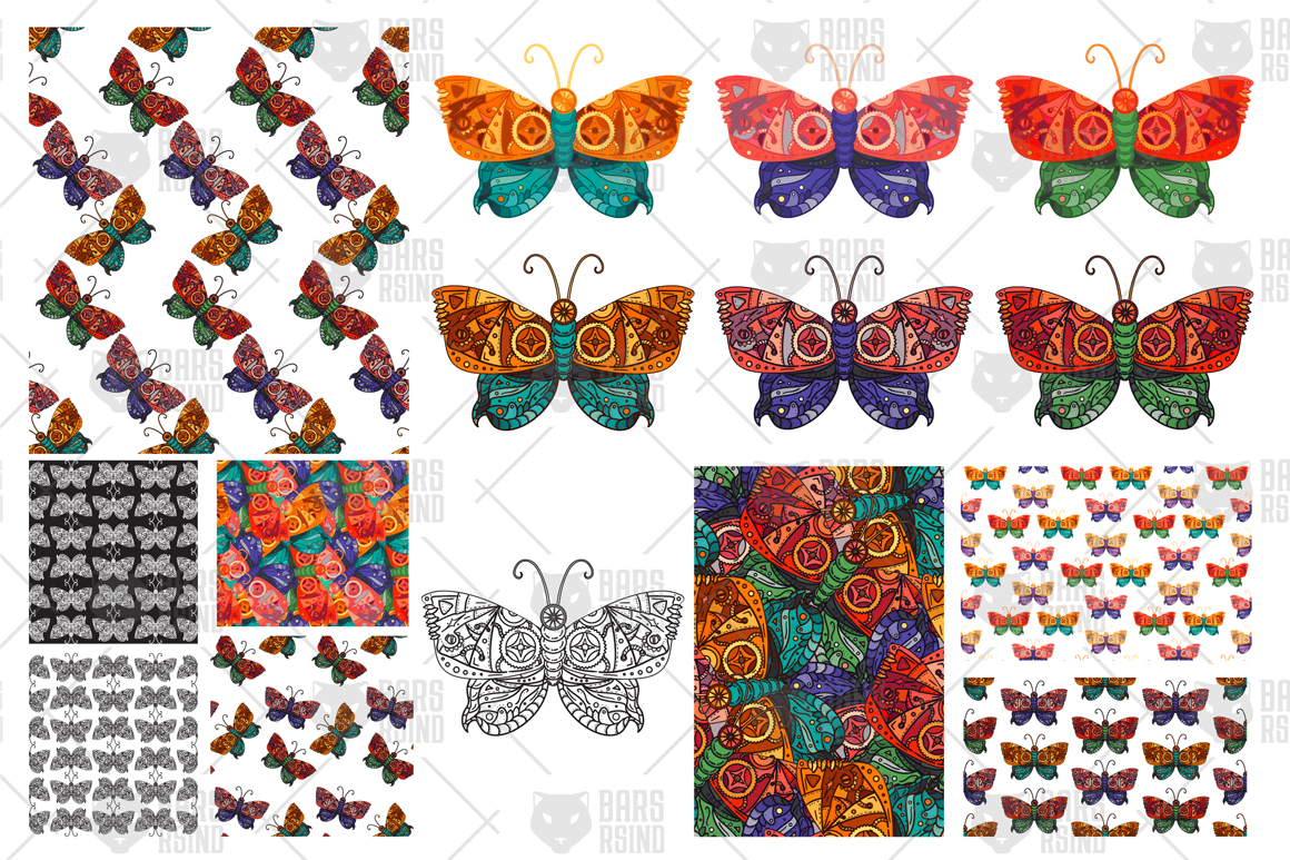 Download Pattern "Steampunk Butterfly Pattern" / Steampunk Butterfly Pattern - Pattern на тему графика invitation,card,modern,vintage,illustration,design,retro,elegant,delicate,decorative,ornamental,beautiful,pretty,nature,summer,vector,old,beauty,floral,texture,natural,fabric,art,drawn,tattoo