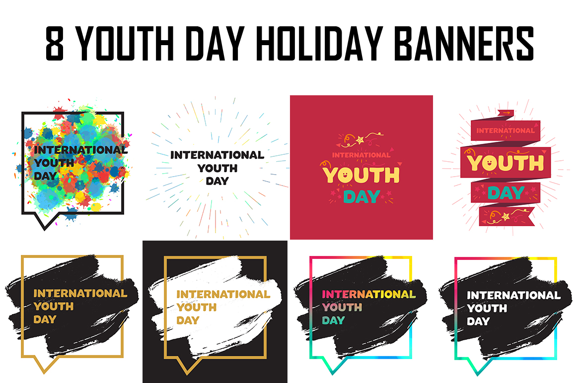 Download Фирменный стиль "8 International Youth Day Banners - Corporate Identity Template" / 8 International Youth Day Banners - Corporate Identity Template - Фирменный стиль на тему графика calligraphy,fun,typography,illustration,label,poster,greeting,vector,text,art,happy,hand,flyer,holiday,festival,map,faith,colorful,event,bright,social,community,background,growth,banner,peopl