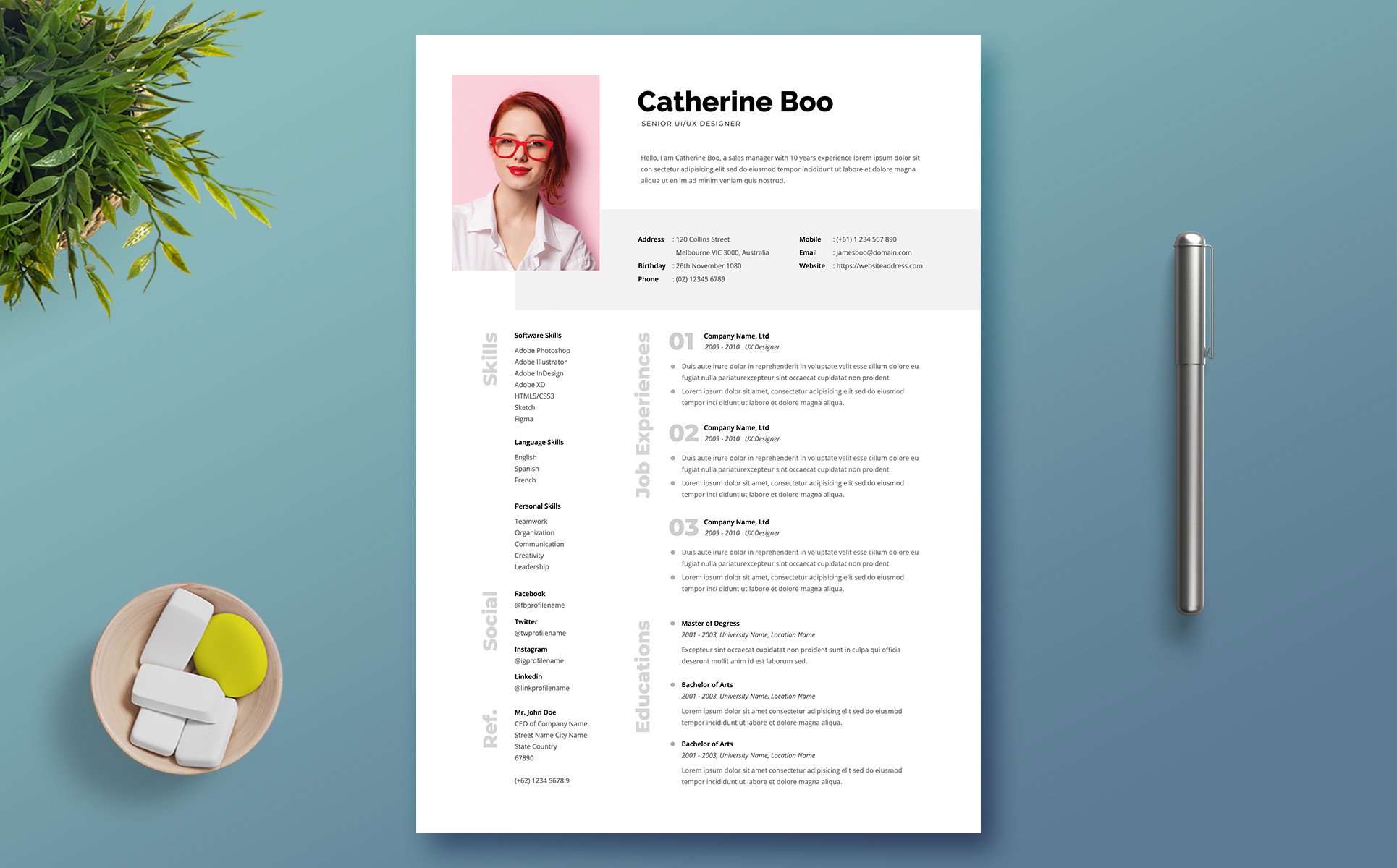 Download Резюме "Professional Woman Resume Template" / Professional Woman Resume Template - Резюме на тему графика professional,resume,cv,clean,business,corporate,documents,paper,curriculum,vitae,job,works,fresh,graduate