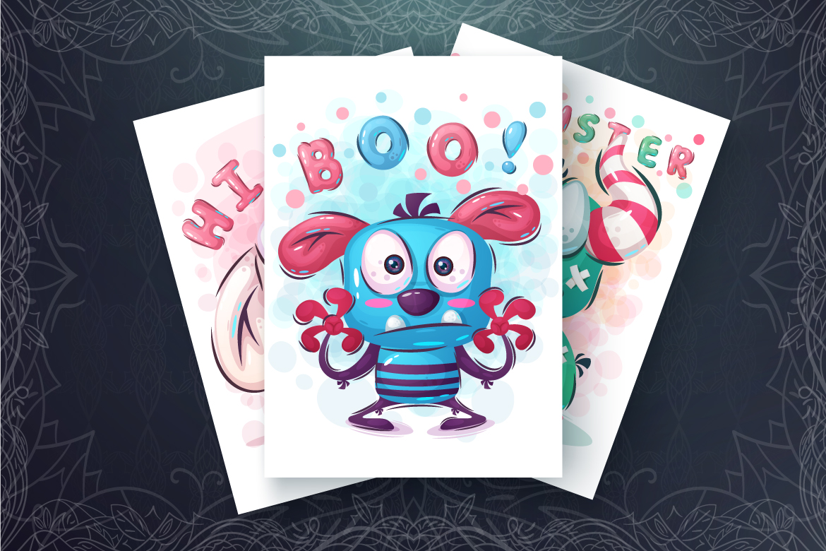 Download Vector "Set Cute Monster - Vector Image" / Set Cute Monster - Vector Image - Vector на тему графика monster,halloween,horror,fear,seamless,pattern,cartoon,character,characters,animal,animals,pet,cute,funny,pretty,beauty,happy,baby,kid,childish