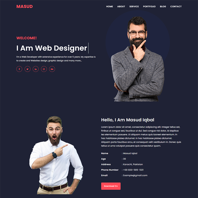 шаблон целевой страницы личного портфолио масуда