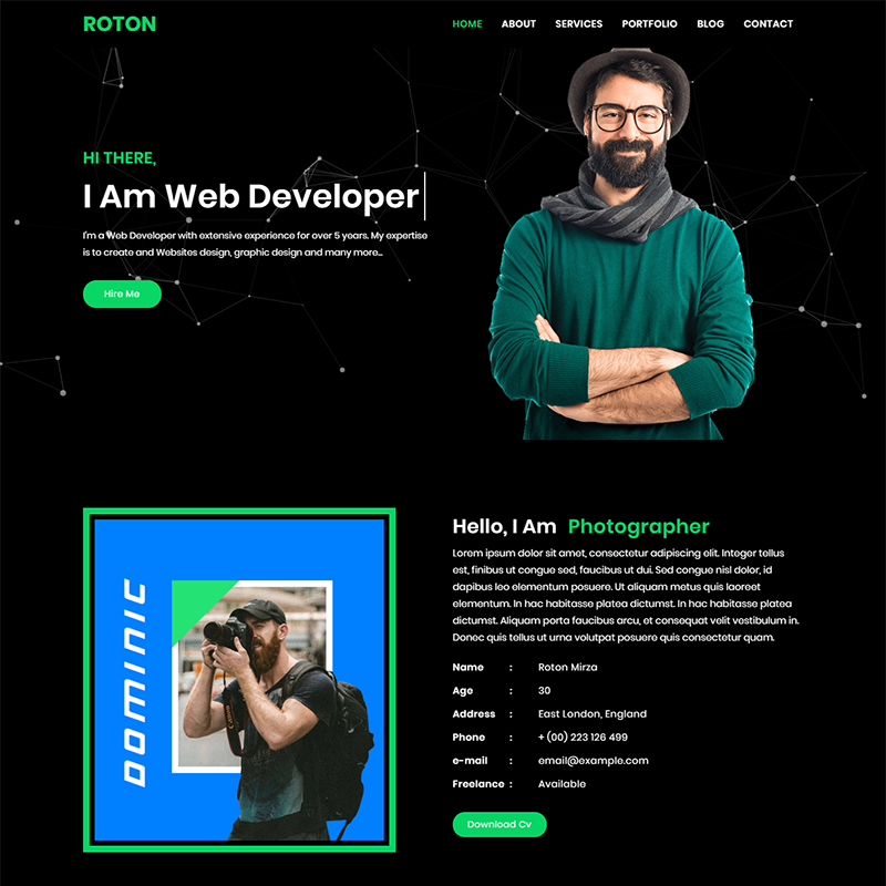 шаблон целевой страницы личного портфолио roton