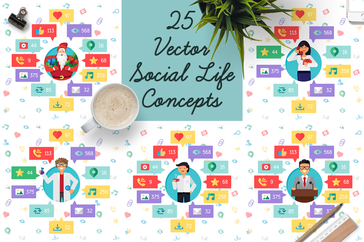 Download Vector "Social Network Elements Pack - Vector Image" / Social Network Elements Pack - Vector Image - Vector на тему графика design,template,web,blog,photo,instagram,vector,sport,music,map,business,technology,video,fitness,social,search,shopping,phone,workout,doctor,medicine,science,mail,work,interface,icon,network