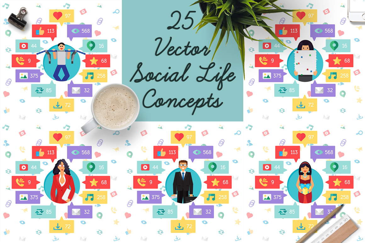 Download Vector "Social Network Elements Pack - Vector Image" / Social Network Elements Pack - Vector Image - Vector на тему графика design,template,web,blog,photo,instagram,vector,sport,music,map,business,technology,video,fitness,social,search,shopping,phone,workout,doctor,medicine,science,mail,work,interface,icon,network