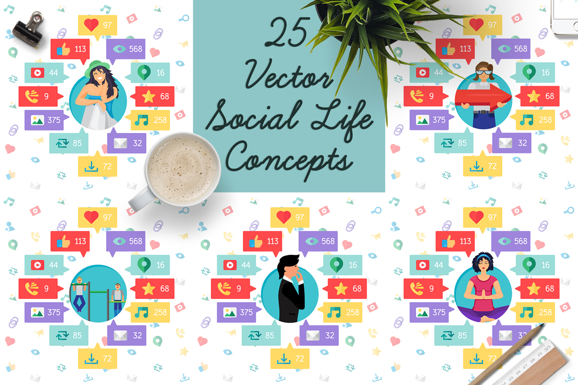 Download Vector "Social Network Elements Pack - Vector Image" / Social Network Elements Pack - Vector Image - Vector на тему графика design,template,web,blog,photo,instagram,vector,sport,music,map,business,technology,video,fitness,social,search,shopping,phone,workout,doctor,medicine,science,mail,work,interface,icon,network