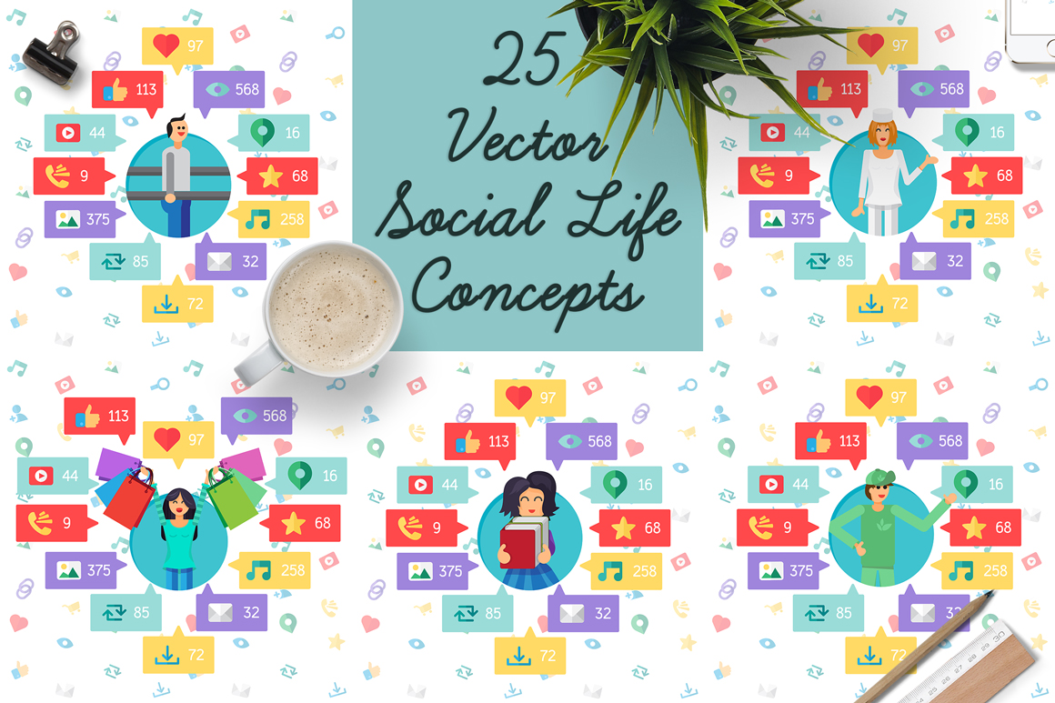 Download Vector "Social Network Elements Pack - Vector Image" / Social Network Elements Pack - Vector Image - Vector на тему графика design,template,web,blog,photo,instagram,vector,sport,music,map,business,technology,video,fitness,social,search,shopping,phone,workout,doctor,medicine,science,mail,work,interface,icon,network