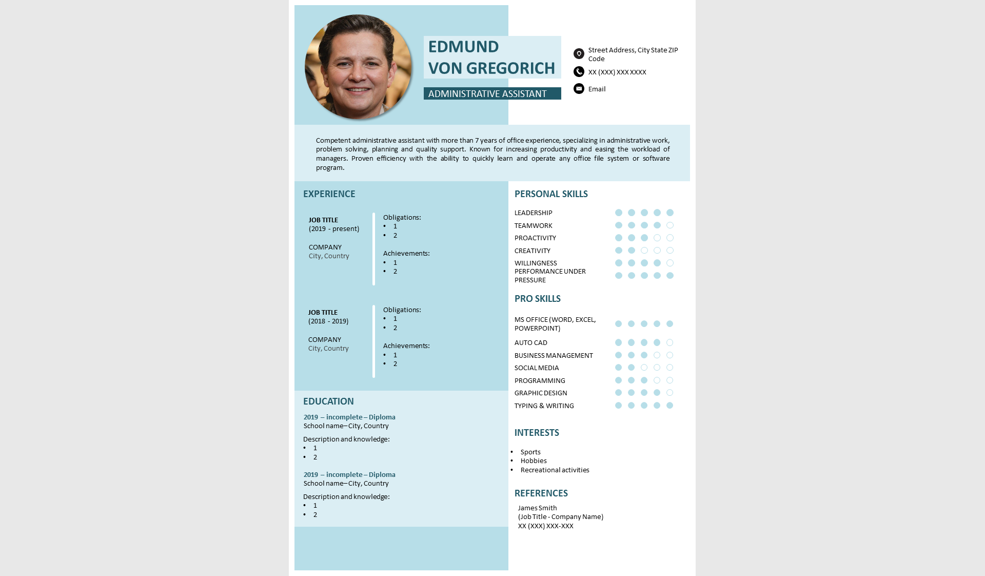 Download Резюме "Professional  No 09 - Elegant Sky Blue Resume Template" / Professional  No 09 - Elegant Sky Blue Resume Template - Резюме на тему графика resume template,professional resume,elegant resume,modern resume,docx,word,pptx,powerpoint,easy to edit,easy to print
