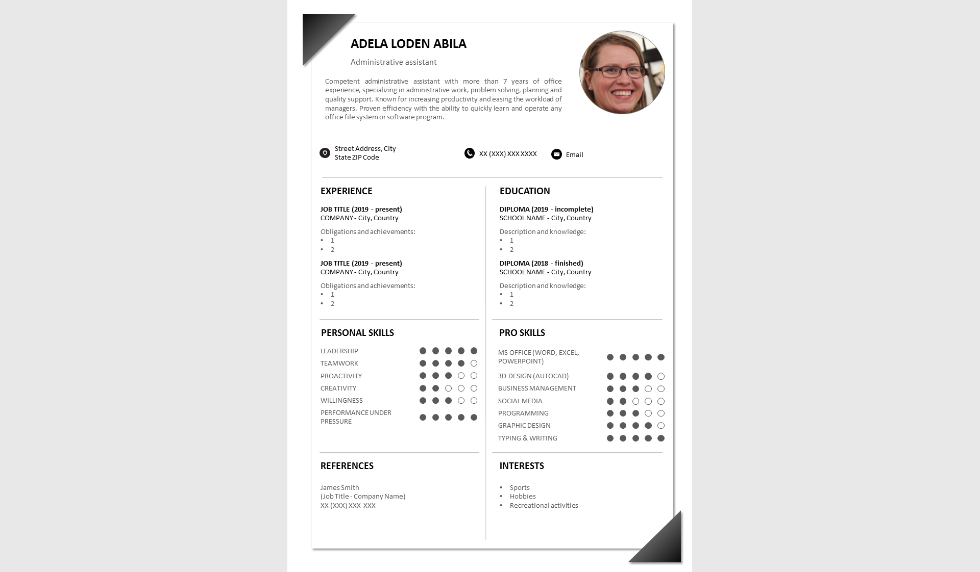 Download Резюме "Professional Resume  No 15 - Elegant Monochrome" / Professional Resume  No 15 - Elegant Monochrome - Резюме на тему графика resume template,professional resume,elegant resume,modern resume,docx,word,pptx,powerpoint,easy to edit,easy to print